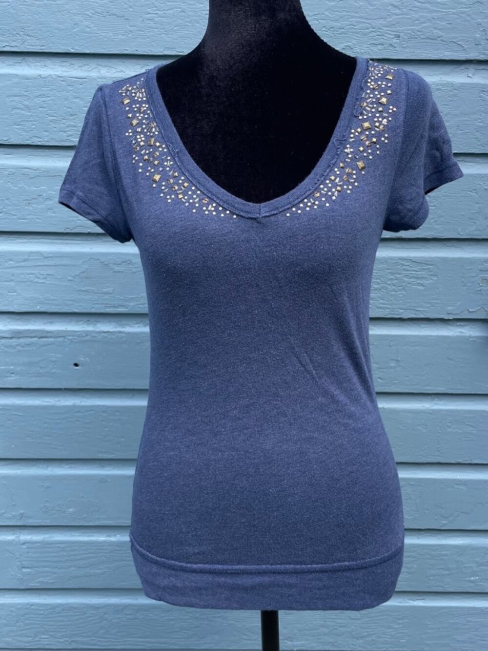 Vintage Y2K Aeropostale Short Sleeve Top Beaded Navy Bella Swan RARE Twilight M